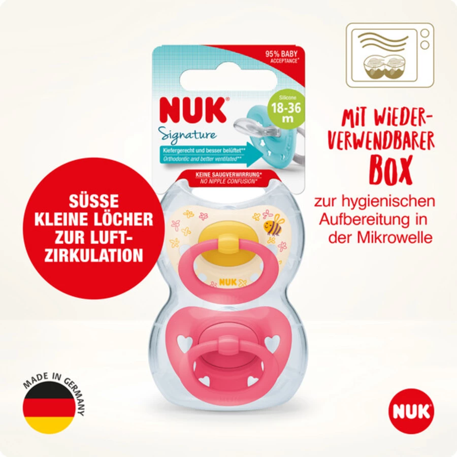 NUK Schnuller Signature 18-36 Monate 4er Box gelb  pink