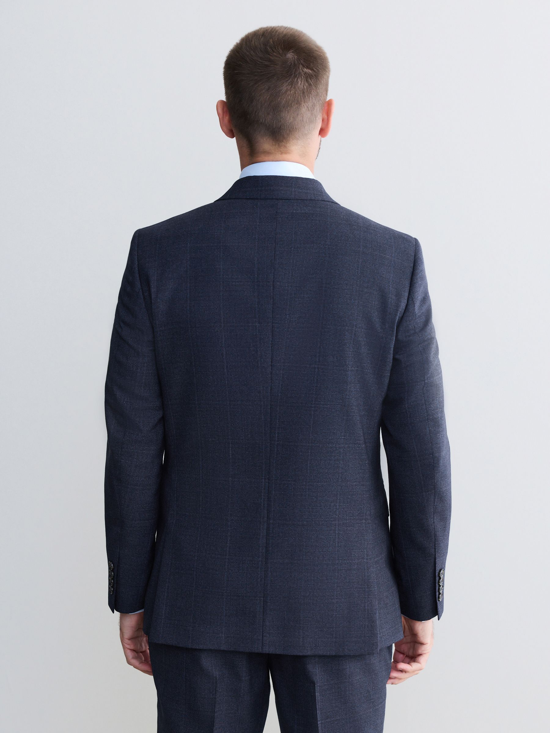 Donkerblauw - Slim Fit Signature Marzotto 100% Italian Wool Check Suit Jacket