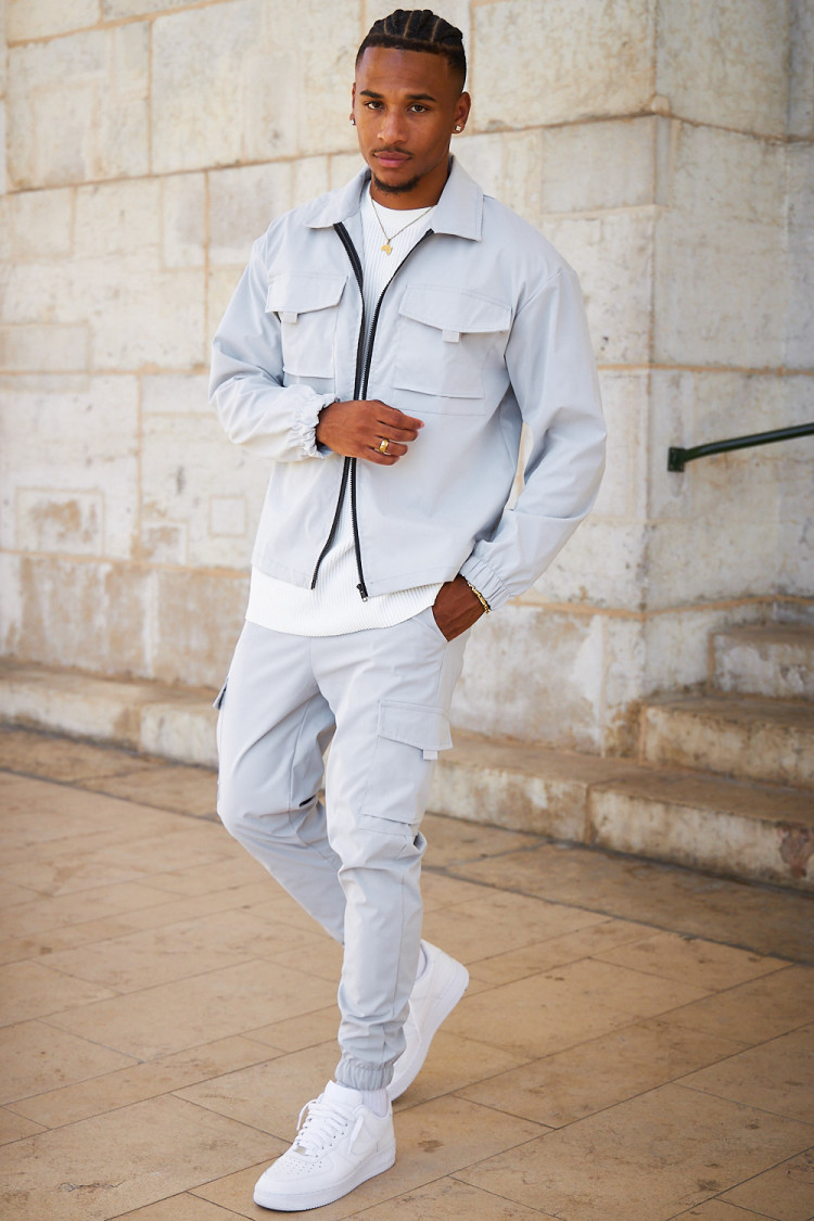 Ensemble 2 pièces veste + jogging cargo gris
