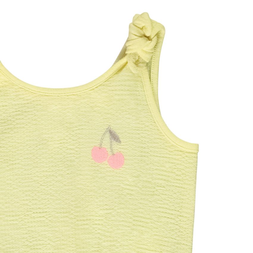 Combishort broderie cerises pour bébé fille - Jaune