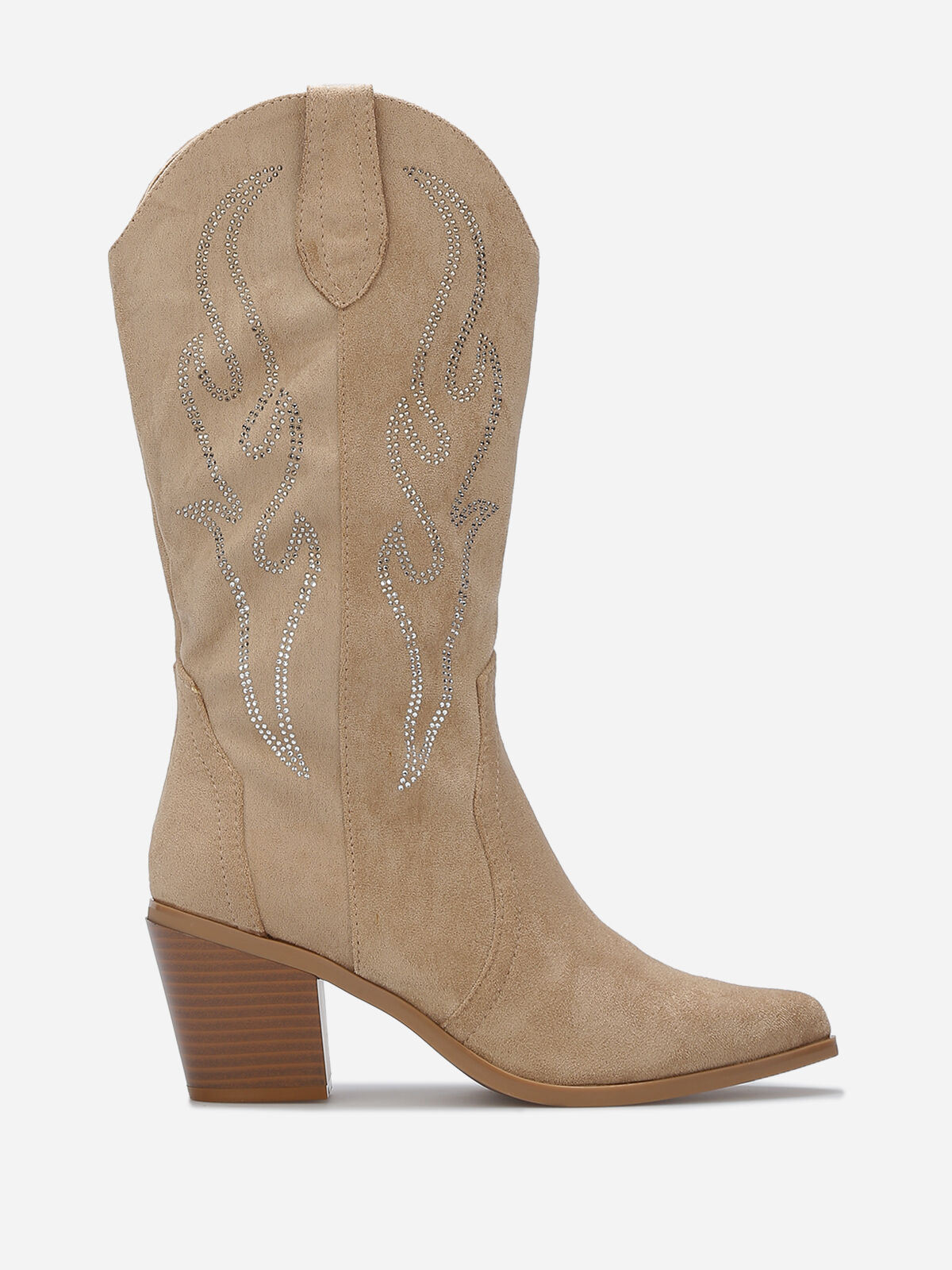 Santiags en suédine à détails strass- Taupe