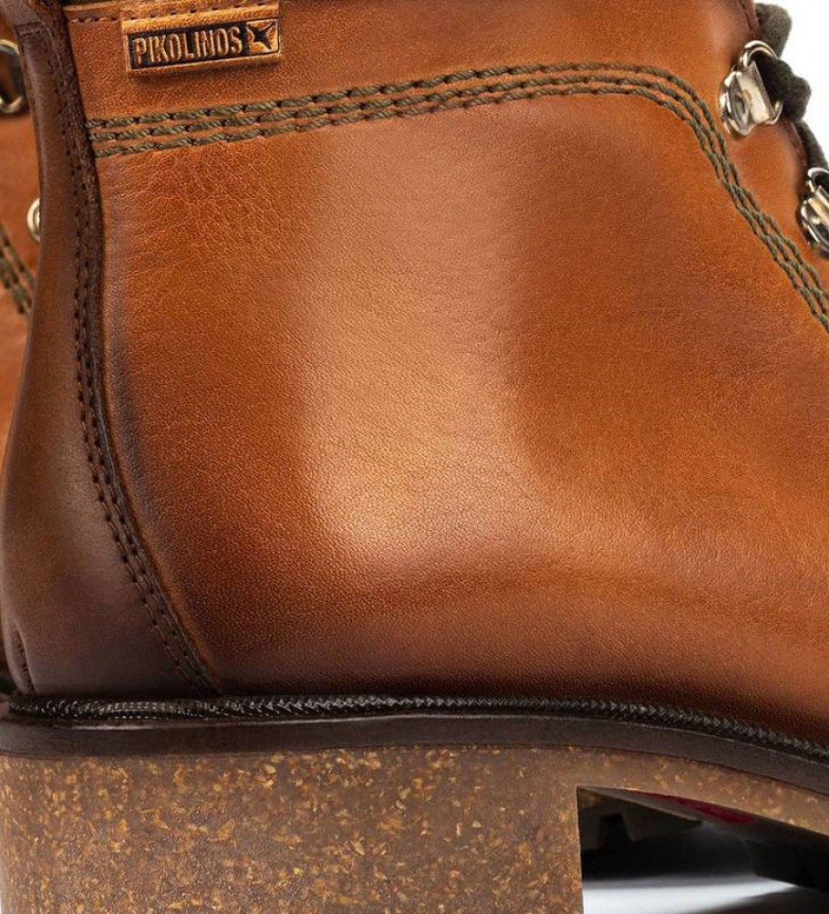 Botas de cano curto Pikolinos Aspe W9Z em couro cor conhaque - Altura do salto: 4,3 cm -
