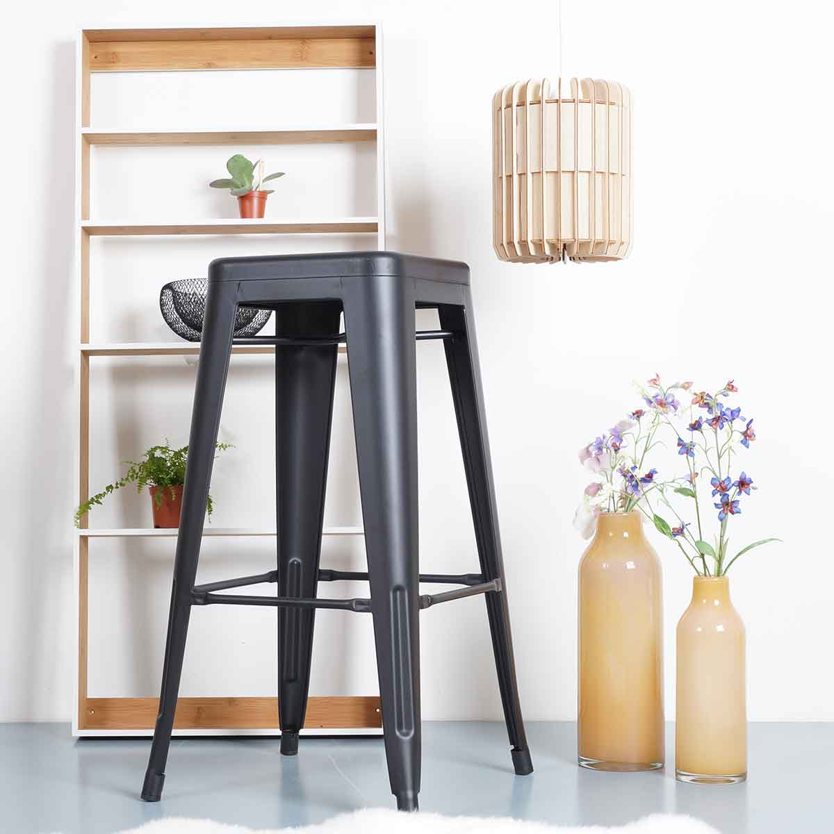 Metalen barkruk Café (zithoogte 77 cm) Mat zwart