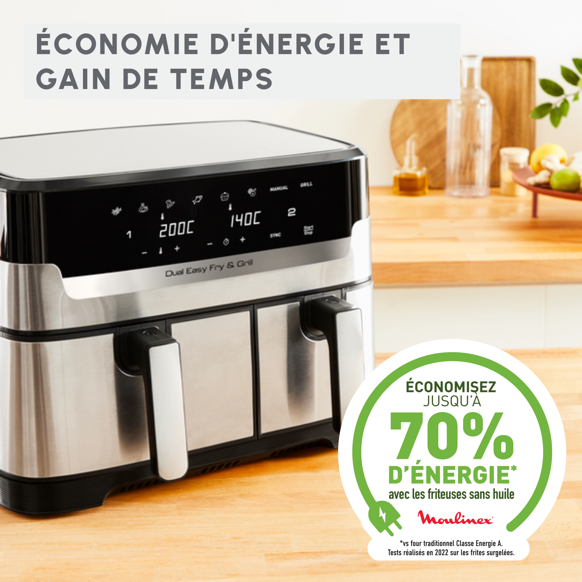 FRITEUSE A AIR DUAL EASY FRY & GRILL 8,3 L en acier inoxydable