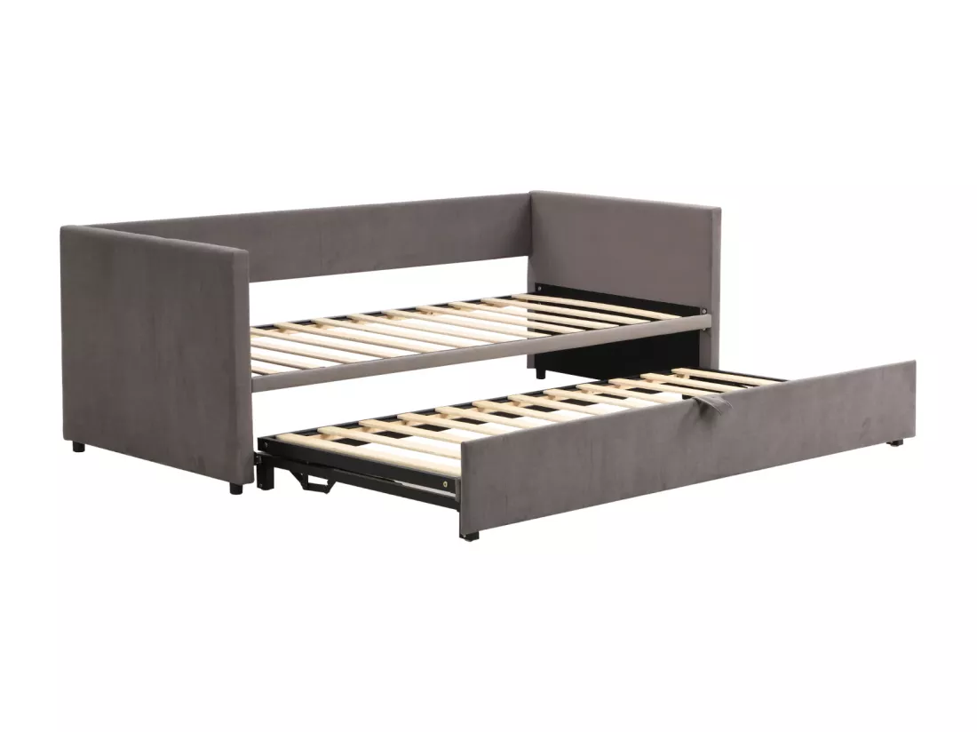 Canapé-lit gigogne 90/180*200 cm avec sommier à lattes tissu velours doux pour la peau gris