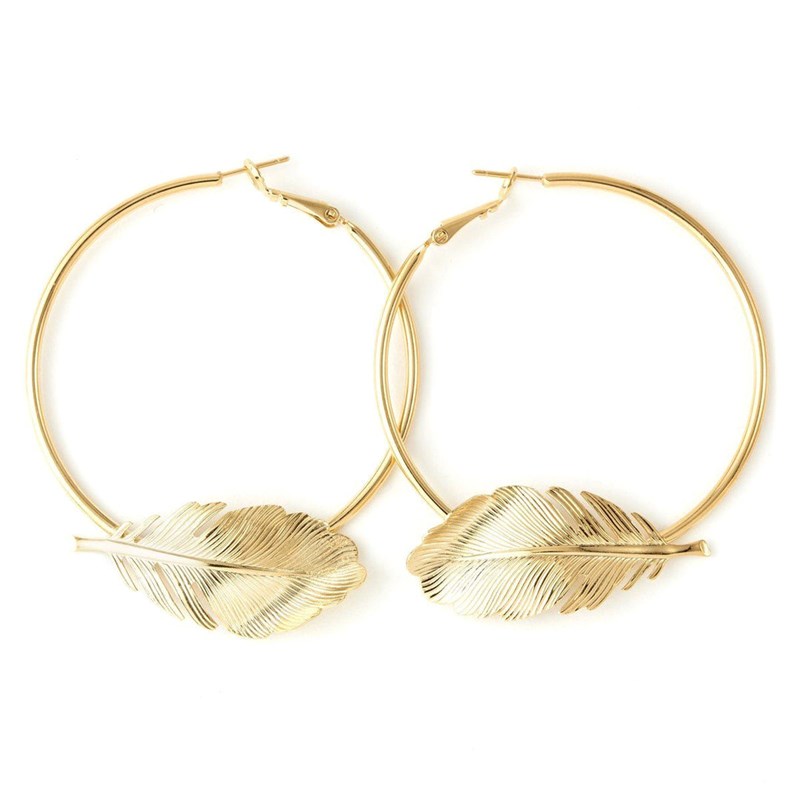 boucles d'oreilles créoles feuilles doré à l'or fin - ZÉPHYR