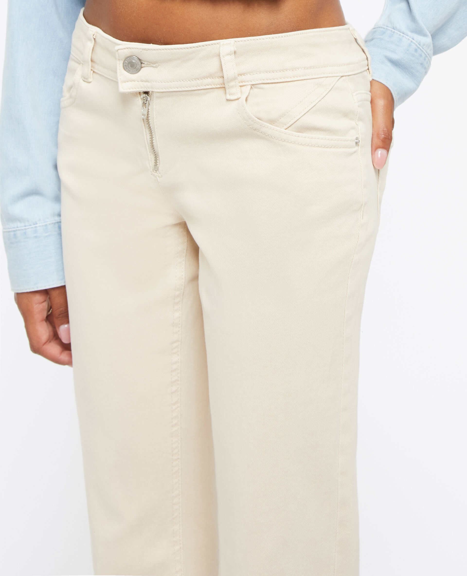 Jean flare bootcut taille basse zip apparent - Beige