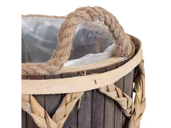Panier rond en bois gris avec anses 24x24x13h cm