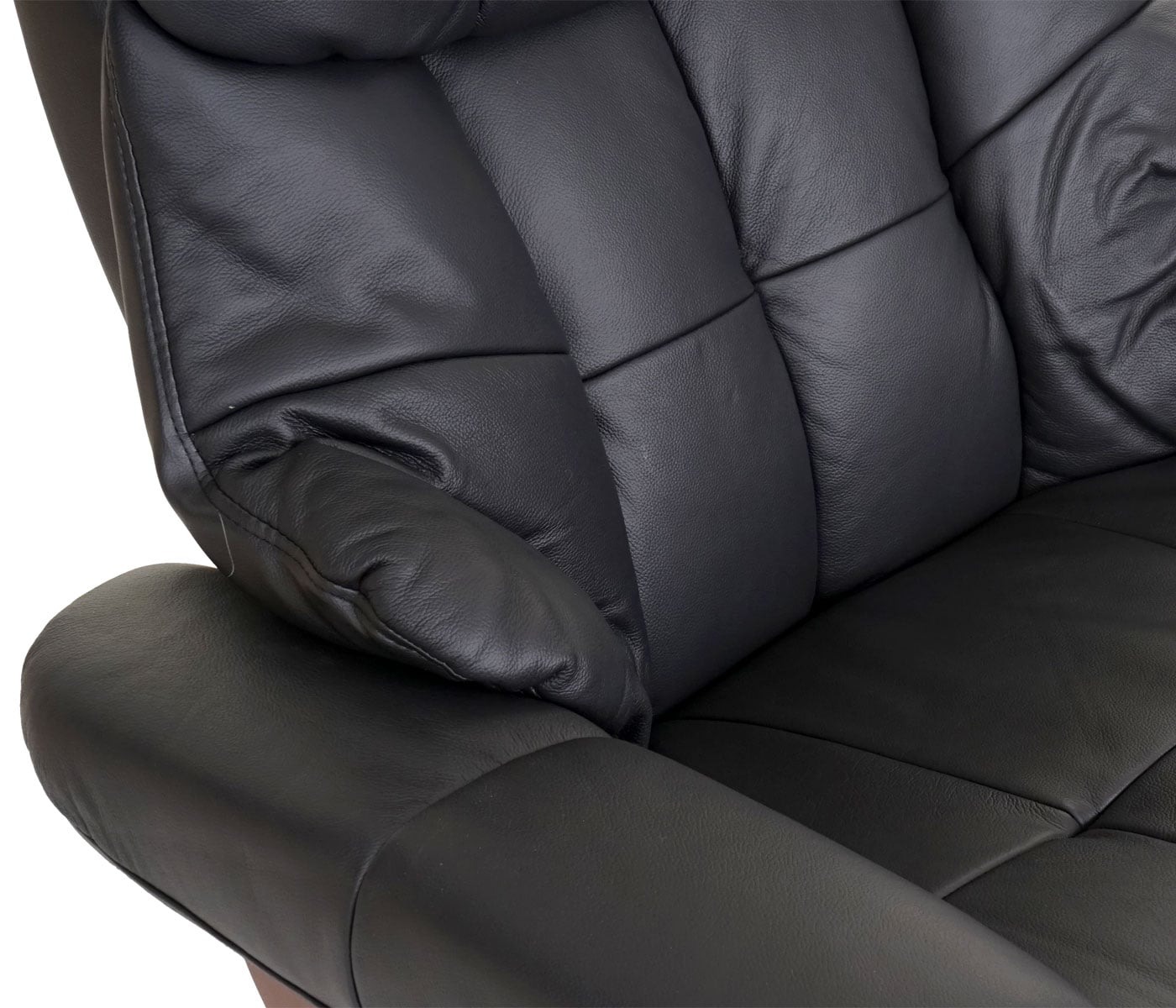MCA Relaxsessel Windsor 2, Fernsehsessel Sessel, Echtleder 150kg belastbar ~ schwarz, Walnuss-Optik