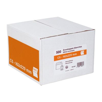 GPV - 500 Enveloppes C5 162 x 229 mm - 80 gr - sans fenêtre - blanc - bande adhésive