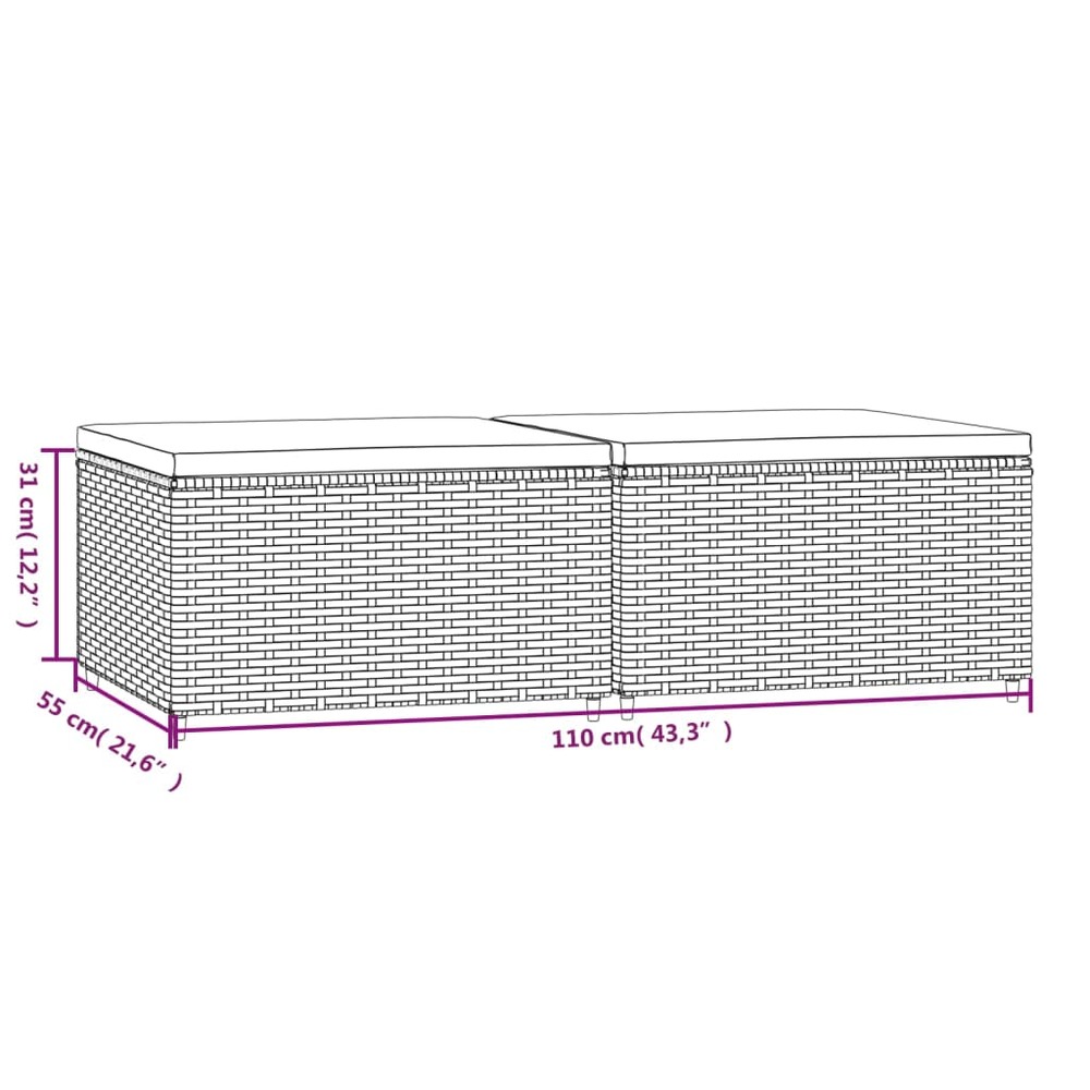 Repose-pieds de jardin et coussins 2 pcs marron résine tressée