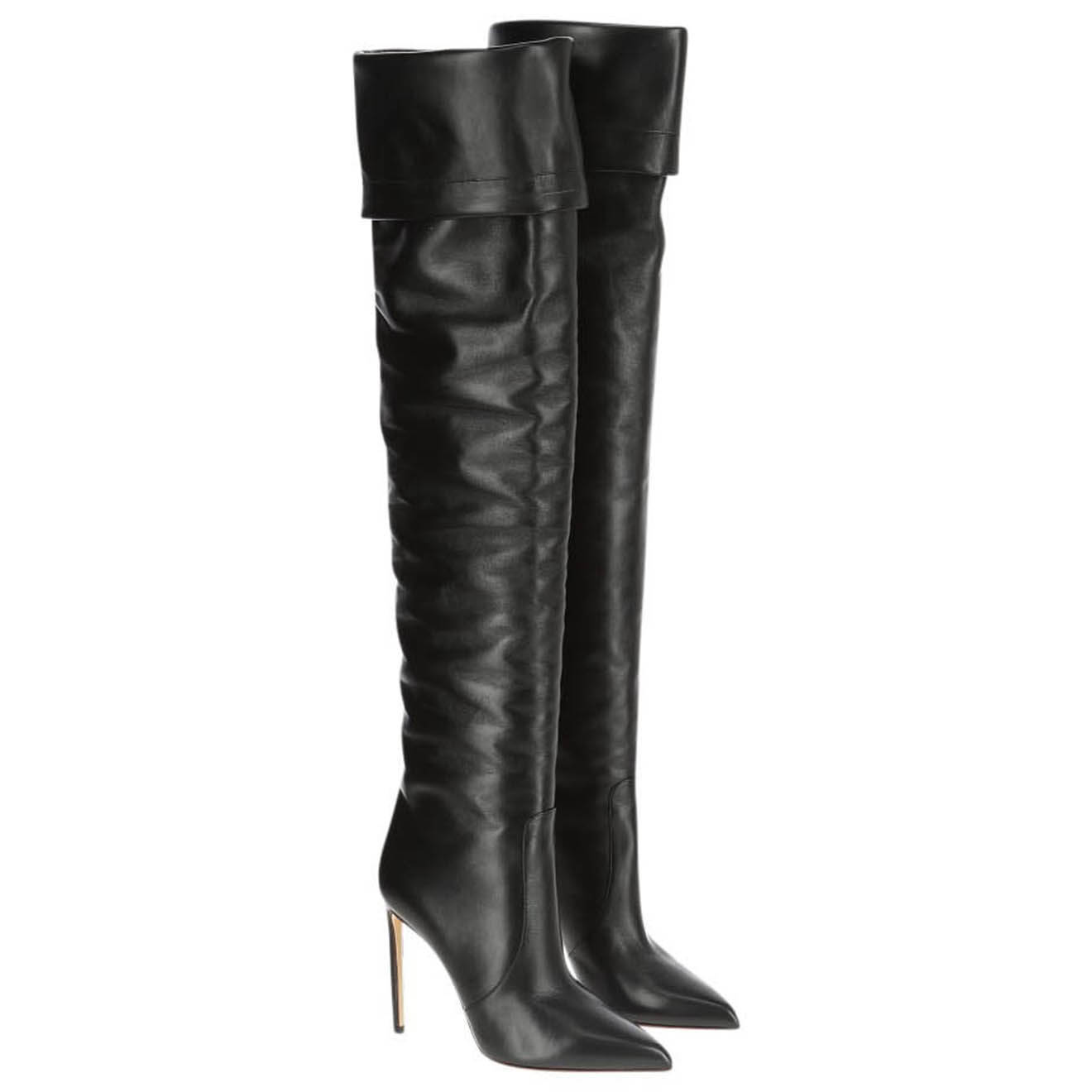 Francesco Russo Cuissardes en Cuir  noires - Talon 10.5 cm