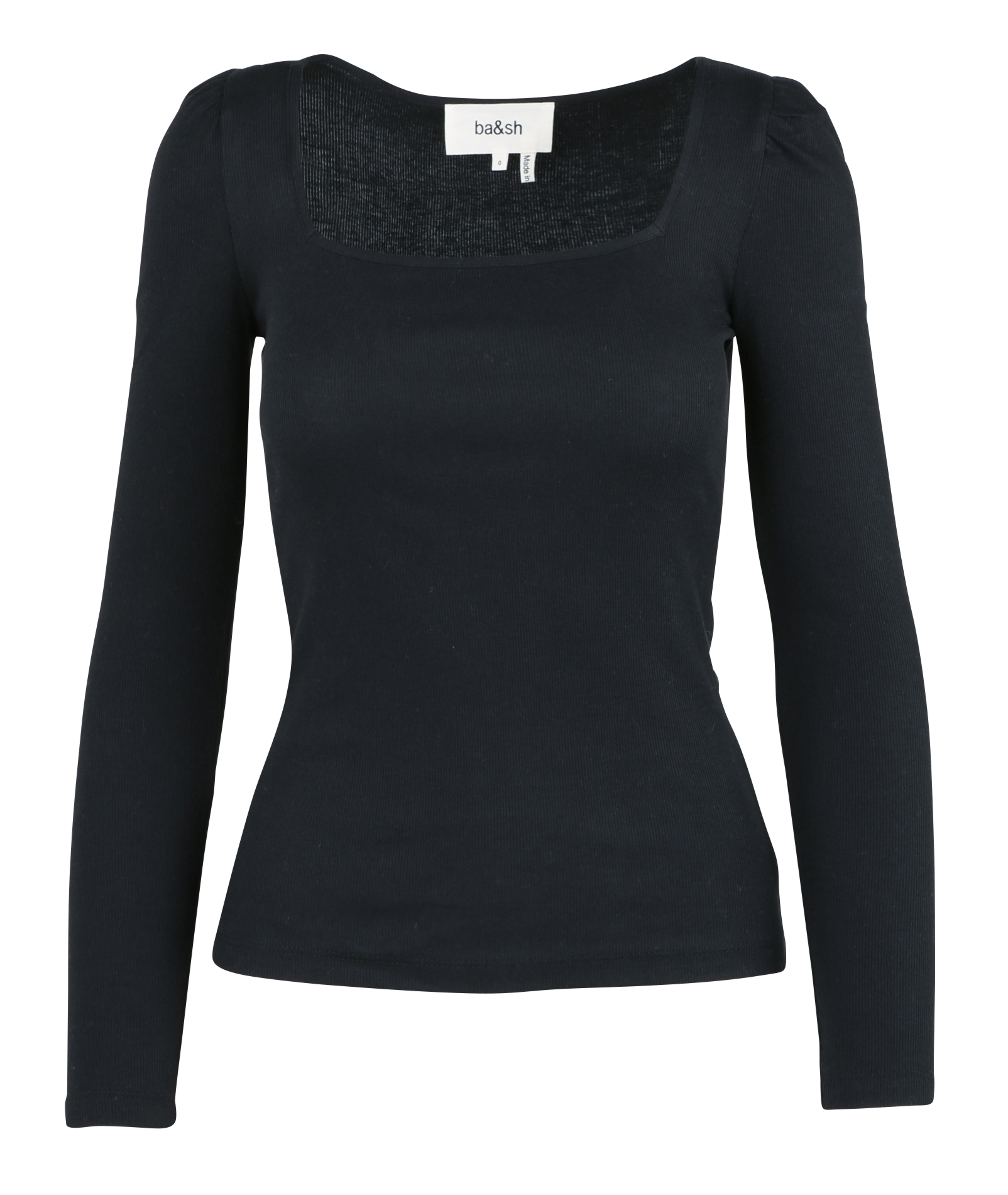 OPRAH - Tee-shirt col carré en coton mélangé | Noir