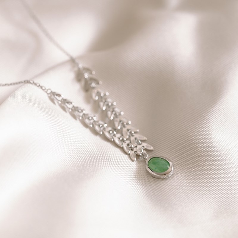Collier Fin Argent Pendentif Pierre Precieuse Aventurine
