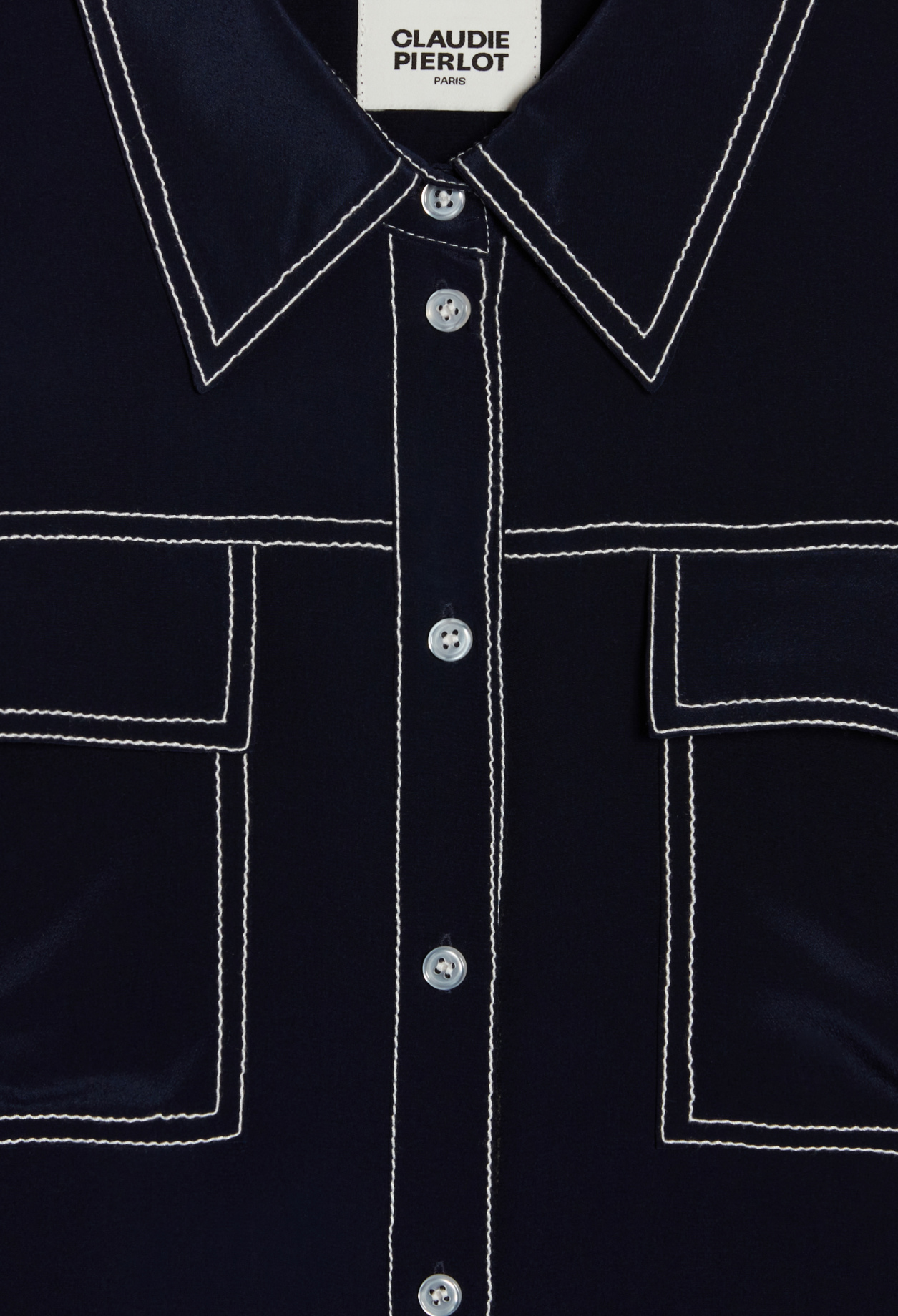 Chemise soie manches longues bleue