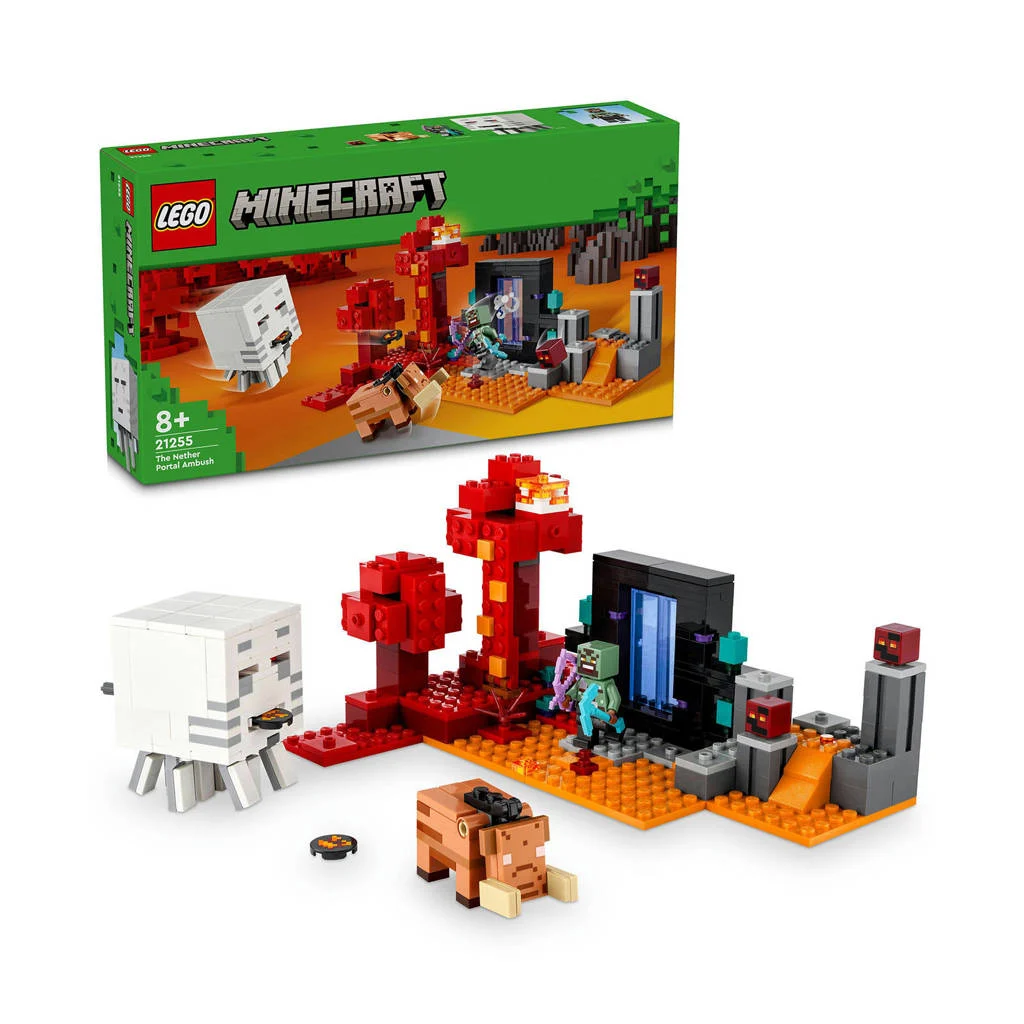 Lego Minecraft Ambush bij het Nether-portaalHinderlaag bij het Nether-portaal Actie Speelgoed voor Kinderen 21255