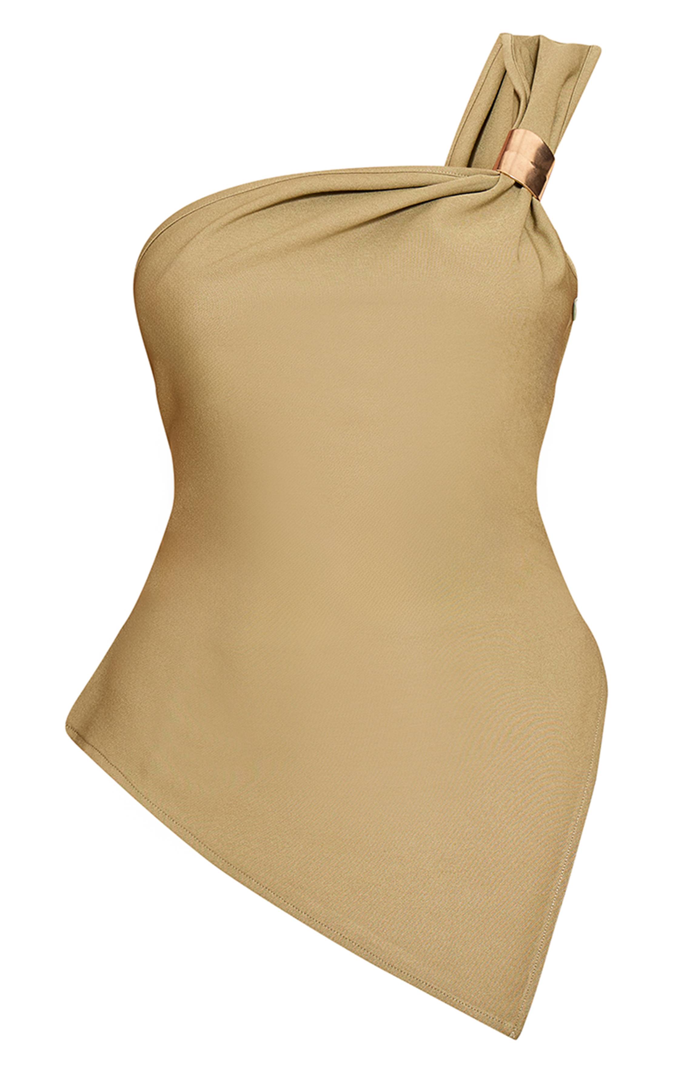 Vert Olive Haut Long Asymétrique À Une Épaule Avec Détails De Finition