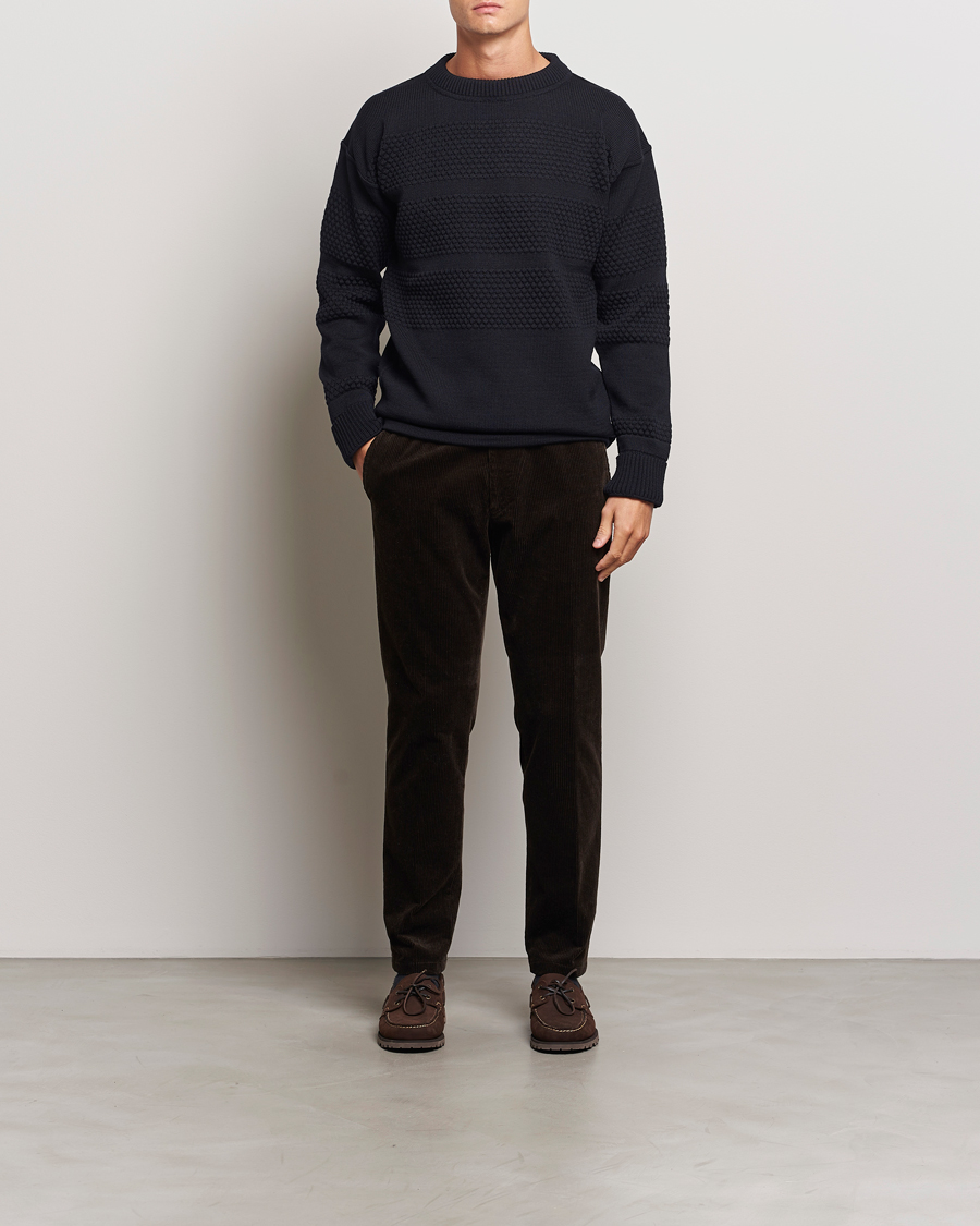 S.N.S. Herning Fisherman Wool Crew Neck Sweater Navy Blue
