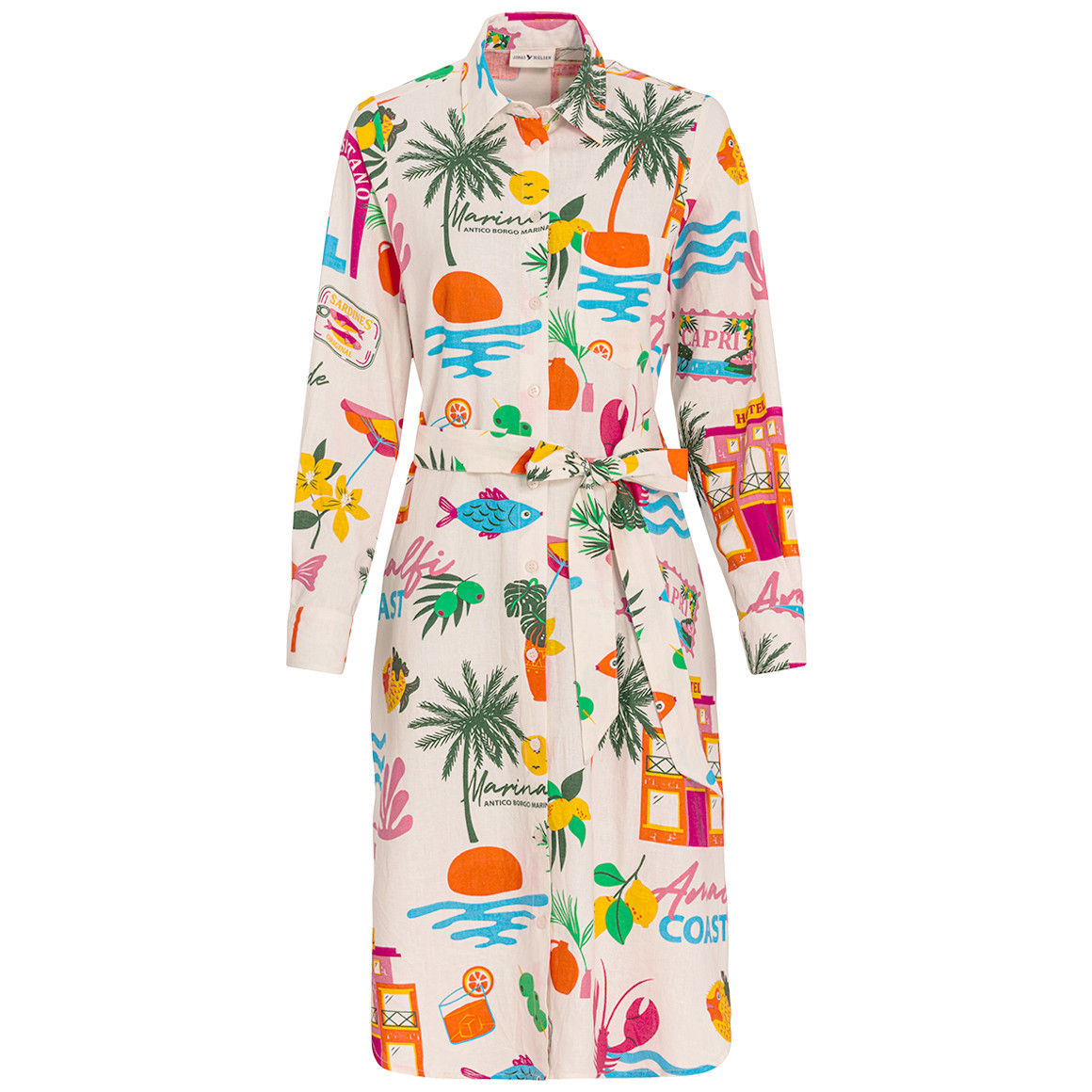 Jonas Nielsen Damen Leinen-Hemdkleid mit Urlaubs-Allover creme / bunt