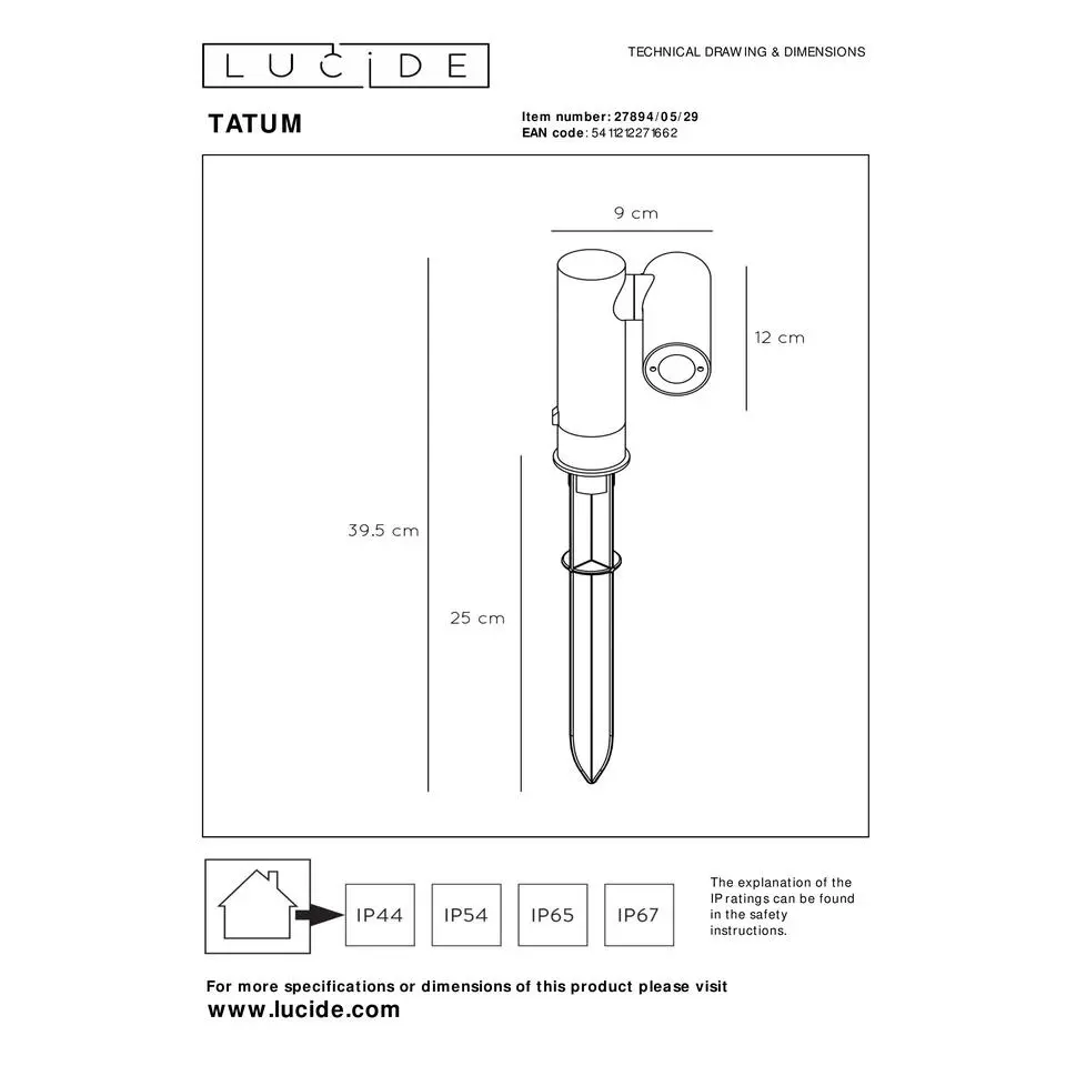 Lucide TATUM Tuinspot - Antraciet