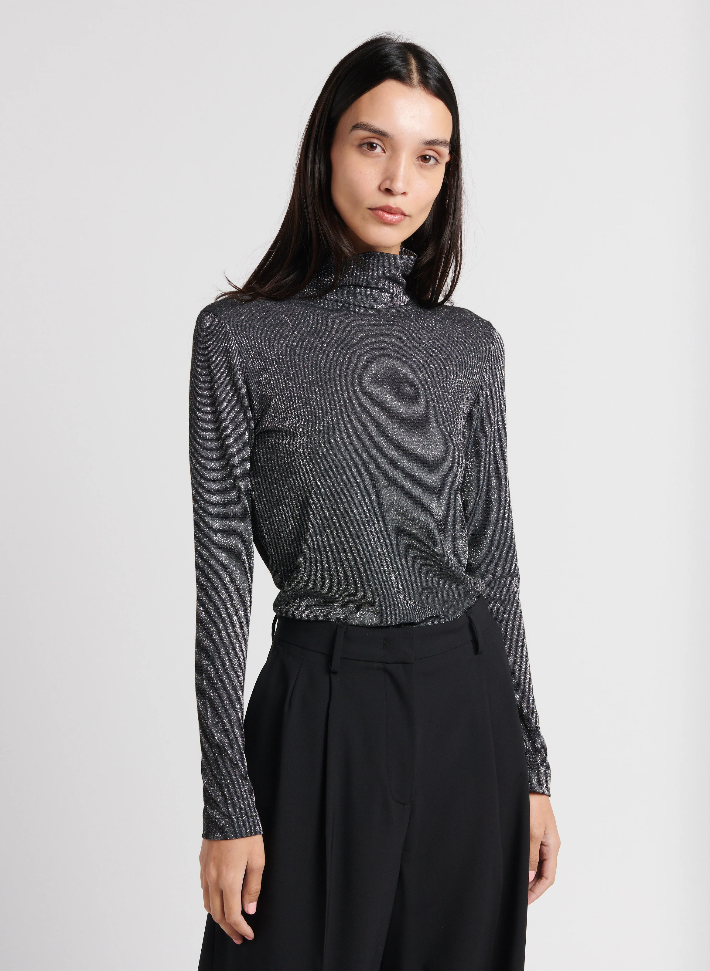 RODOLPHE - Top col montant pailleté | Gris