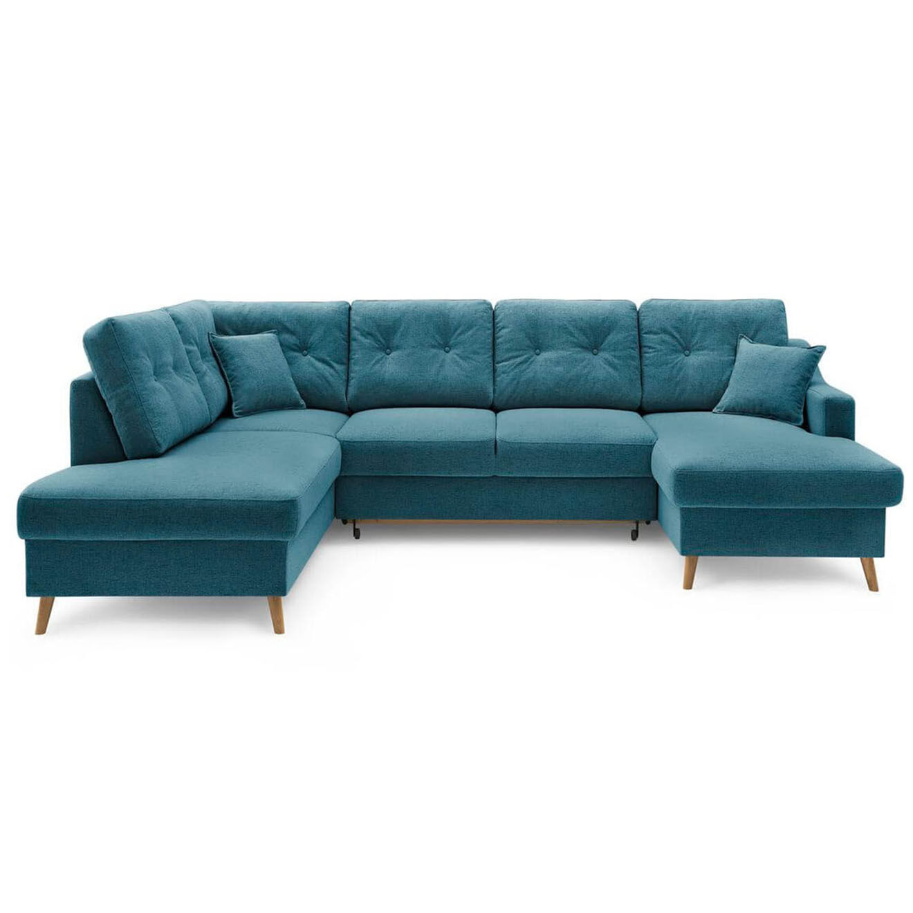 Bobochic Canapé d'angle panoramique convertible droit Sweden bleu clair - 300x149/90/198x95 cm