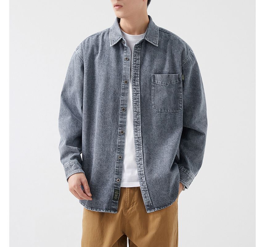Deepwood - Denim overhemd met zakdetail
