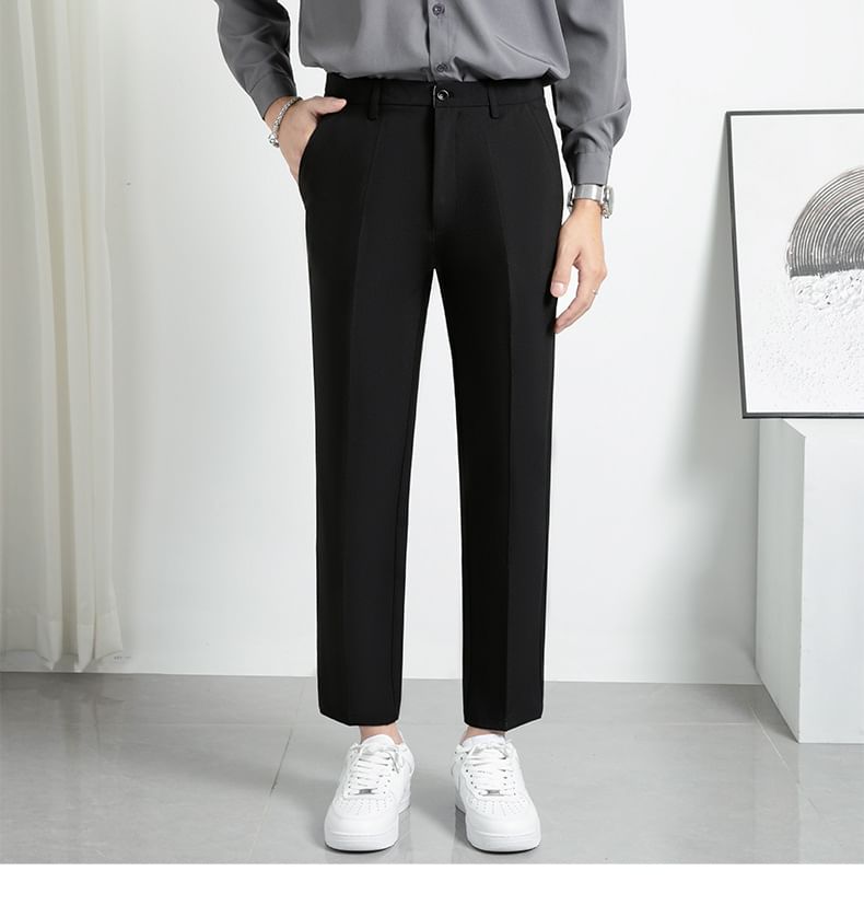 Hushgrain - Mid Rise Plain Cropped Straight Leg Dress Pants