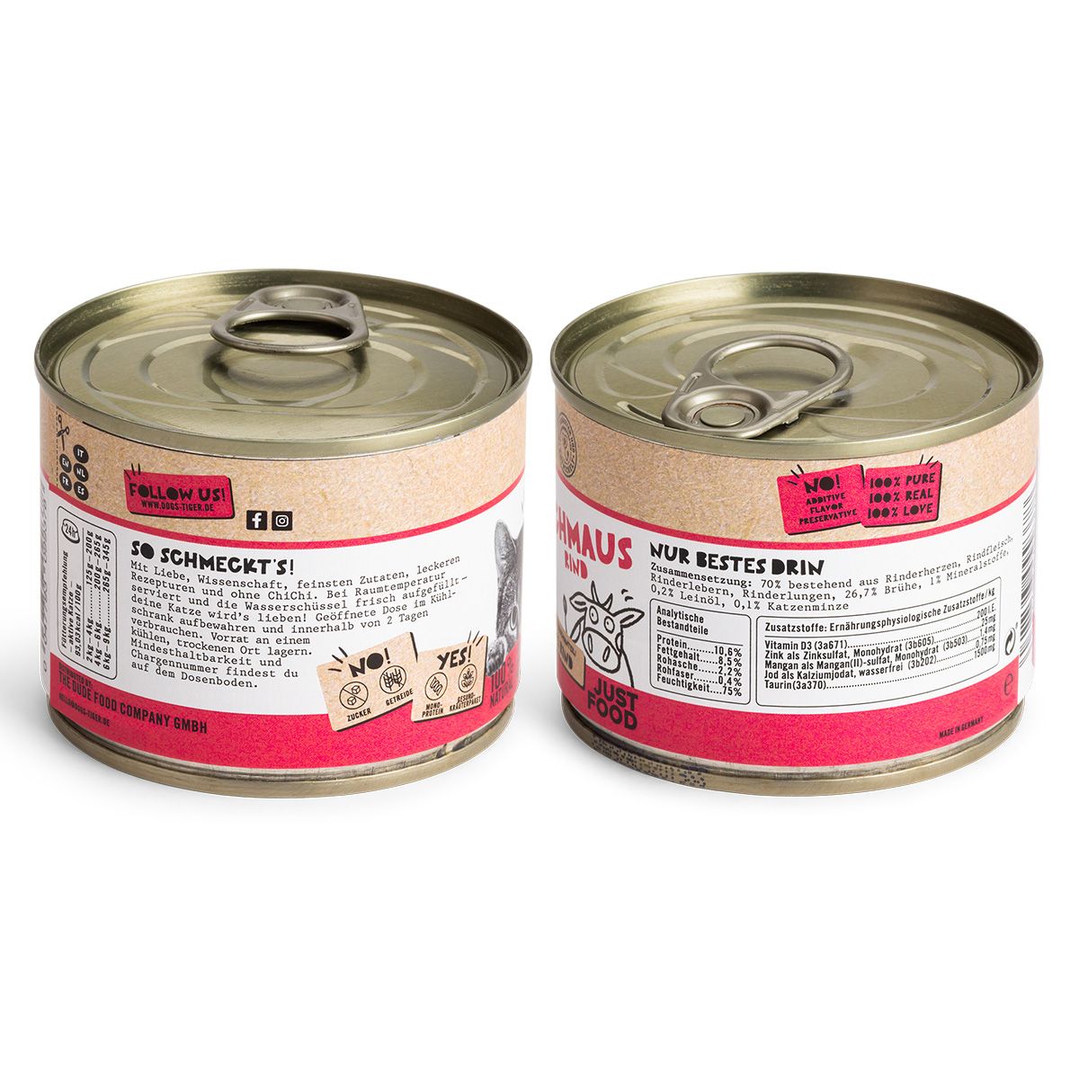Dogs’n Tiger Adult Premium Katzenfutter Schmaus, Katzen Nassfutter, Getreidefrei, Rind & Leinöl