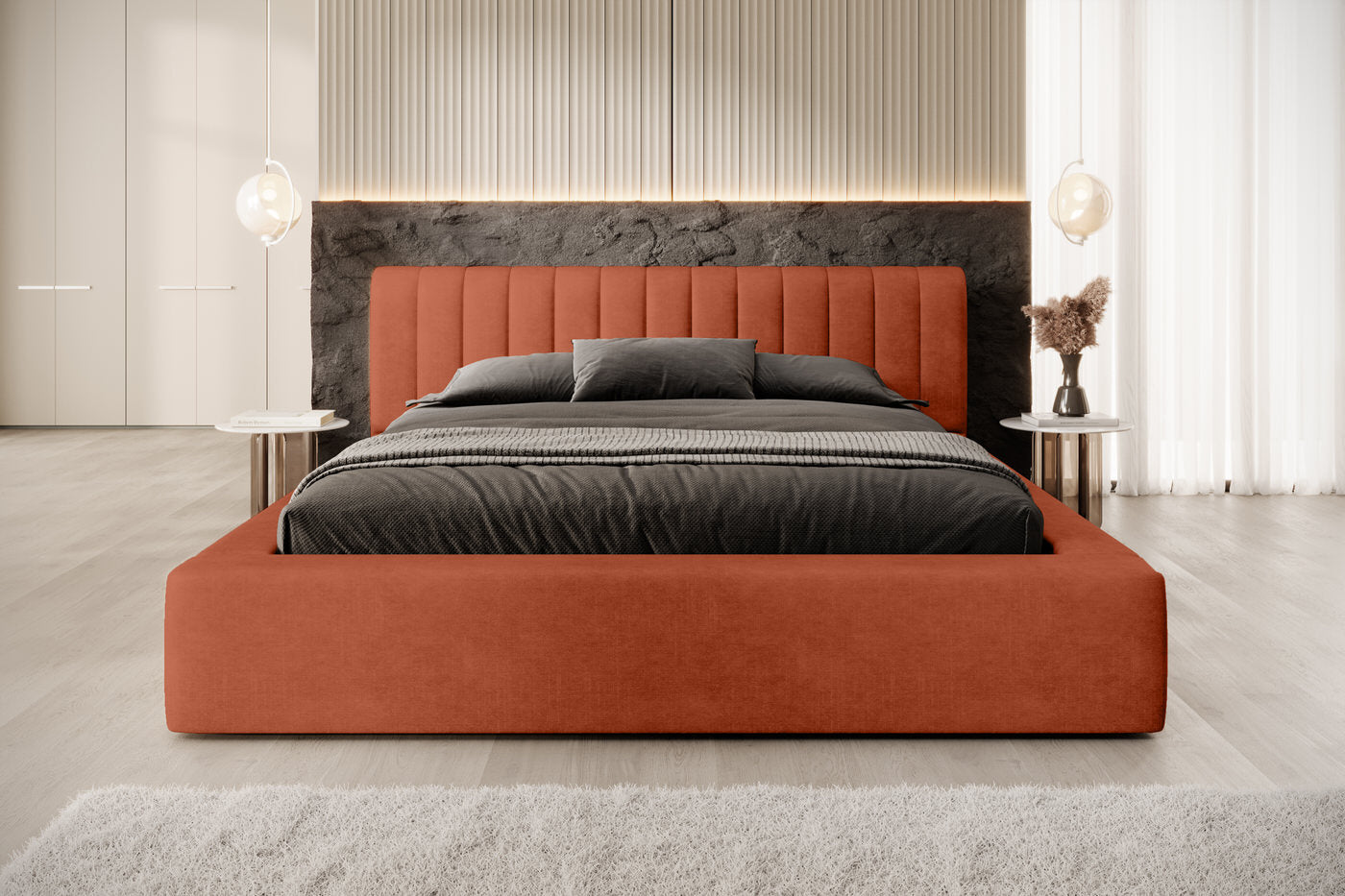 Trae Mobler Amira 160 x 200 cm Gestoffeerd Bed Baksteenrood