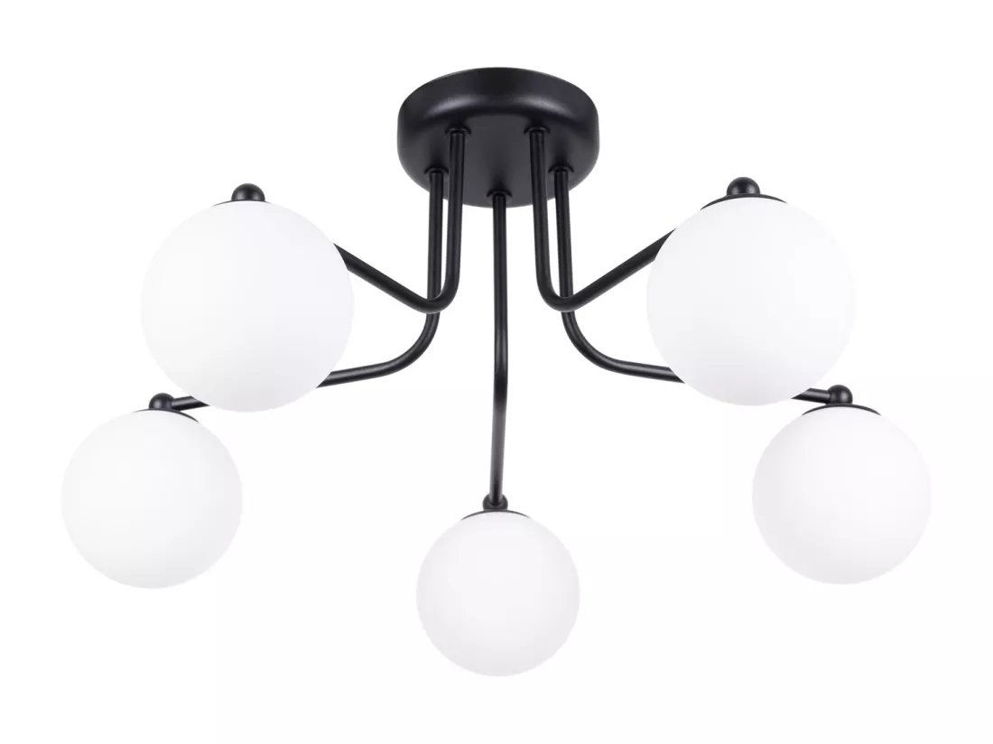 Lustre Astral minimaliste en acier/verre - 5 sources lumineuses - L.58 x H.29 cm - noir/blanc