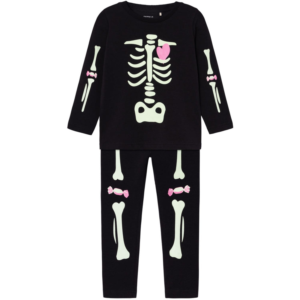 Køb Name It Black Pink Oween Top Sæt Skeleton