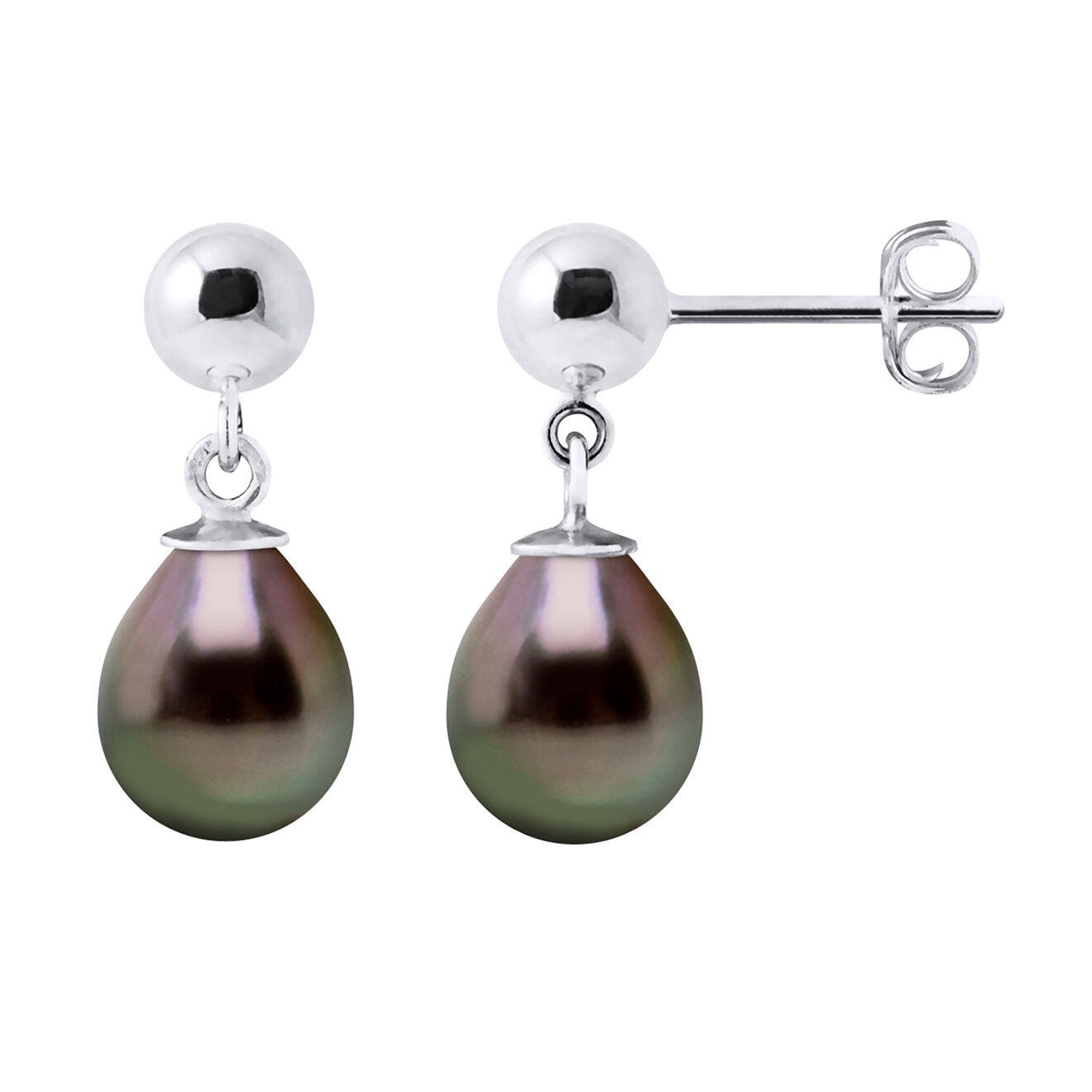 Pearl Addict Boucles d'oreilles Suzon Or Blanc & Perles de Tahiti gris/vert