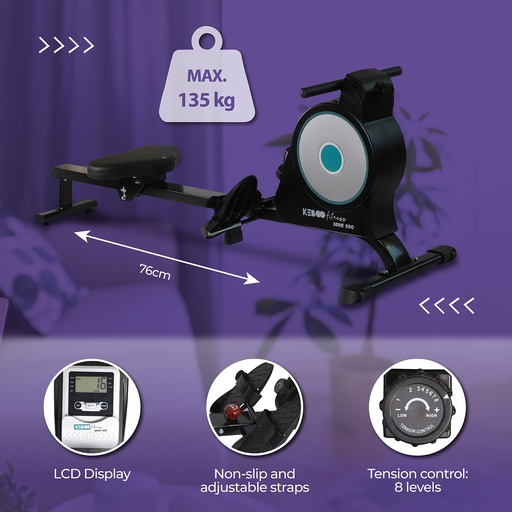 Máquina de remo dobrável Keboo Série 500 com freio magnético e volante de 2,5 kg