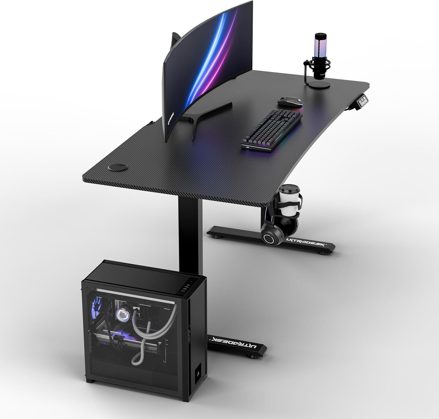 ULTRADESK - Level V2 Höhenverstellbarer Schreibtisch - Elektrischer Computertisch - 140x68 cm, für Gaming, Büro, Homeoffice - Gamingtisch, Computer Desk - Schwarz