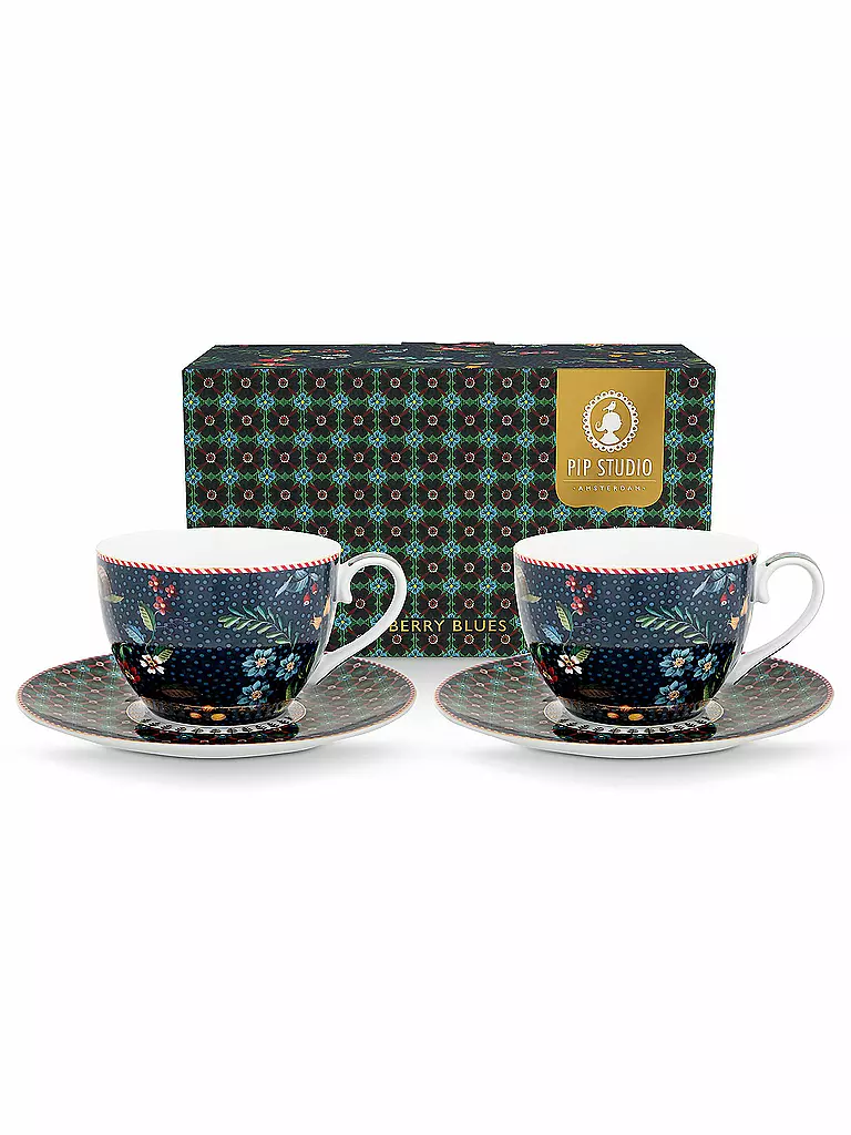PIP STUDIO Cappuccinotasse mit Untertasse 2-er Set BERRY BLUES 280ml Blue dunkelblau