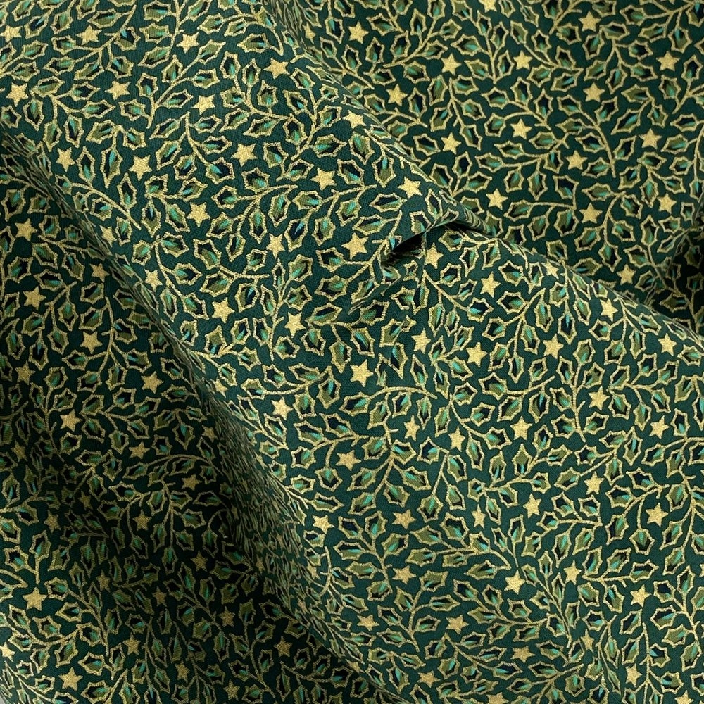 Coupon Tissu 50 Cm Houx Vert Doré Ex1105