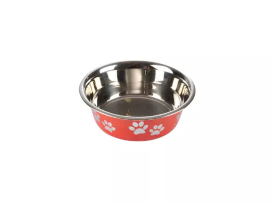 Bol en inox avec motif pattes antidérapant - Rouge - D 21/17 cm