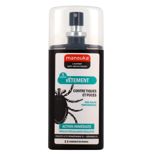 Manouka spray vêtements anti tiques et puces - Résistant 5 lavages