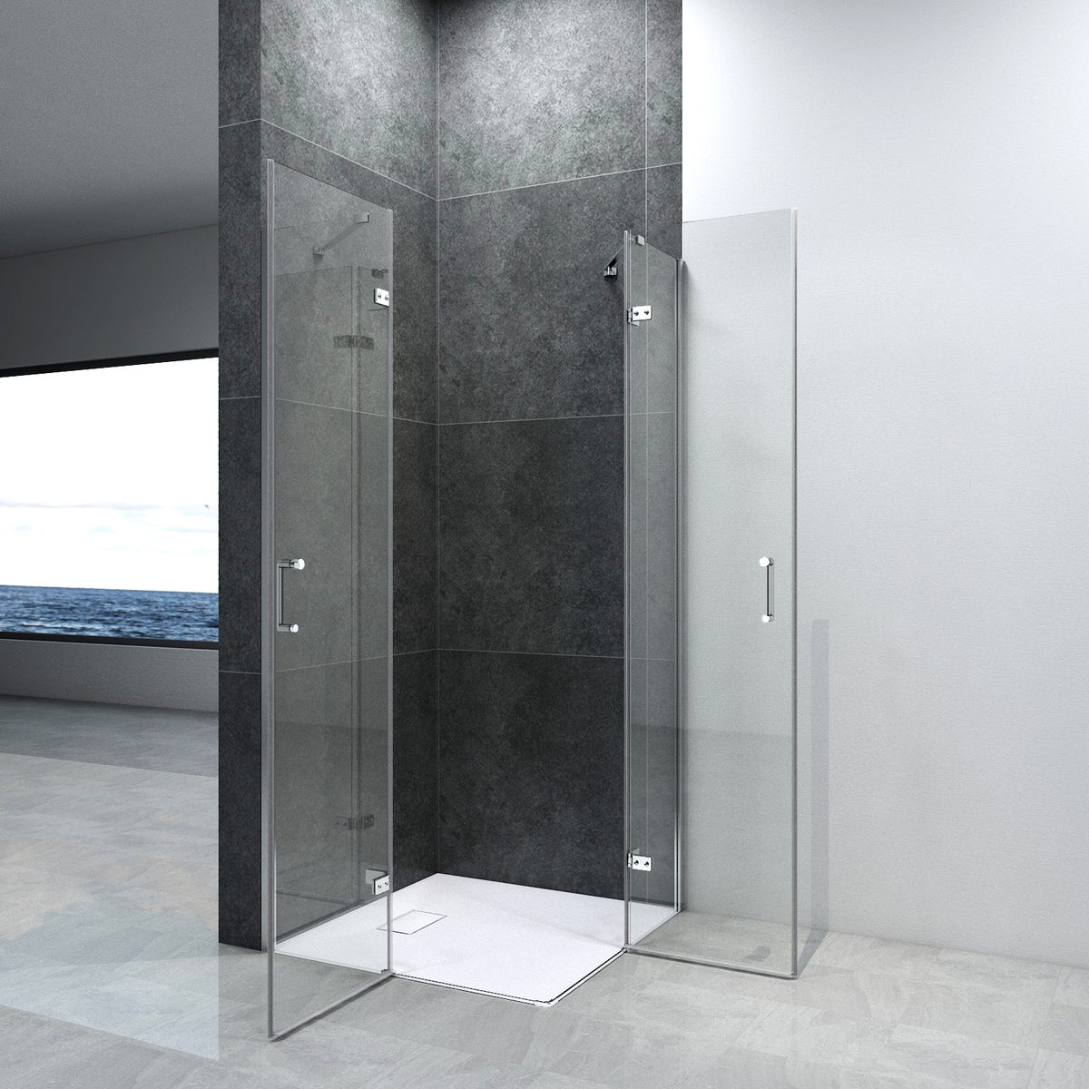 EMKE Hoekdouchecabine met 5 mm NANO-glas, 90x90cm, 195cm hoog