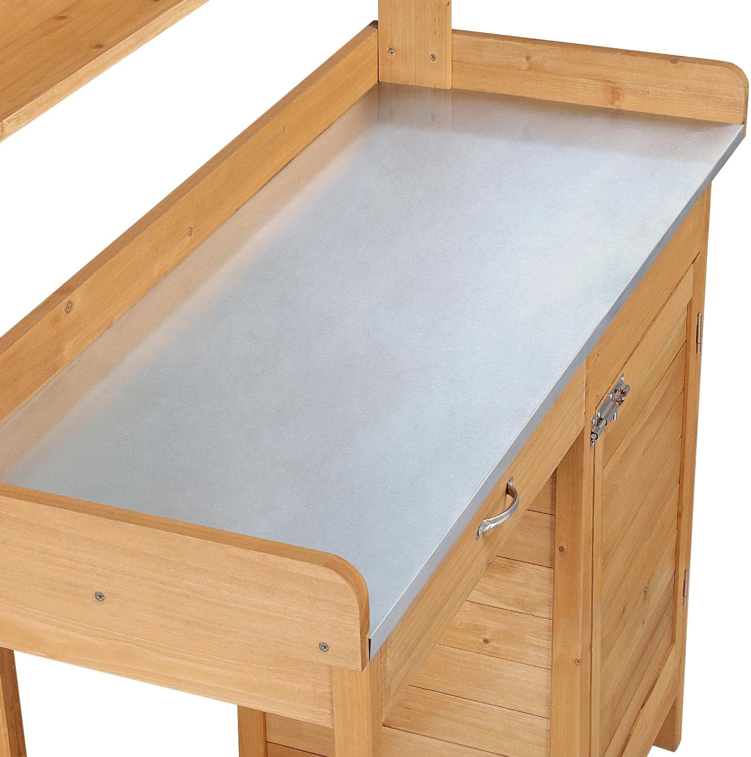 Yaheetech Gärtnertisch 112 x 46,5 x 125 cm Pflanztisch mit verzinkter Arbeitsplatte Schublade Unterschrank, Garten Arbeitstisch aus Holz, Blumentisch Hellbraun
