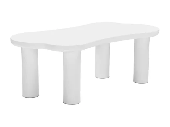 Table basse irrégulière en forme d'os, plateau en MDF et pieds en PVC, table basse unique avec sous-couches en feutre, dimensions : 113 cm de longueur, 58 cm de largeur, 40,5 cm de hauteur