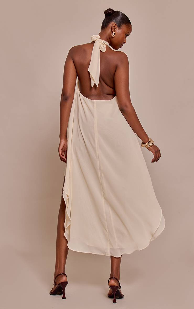 Crème Robe Smock En Mousseline Col Montant
