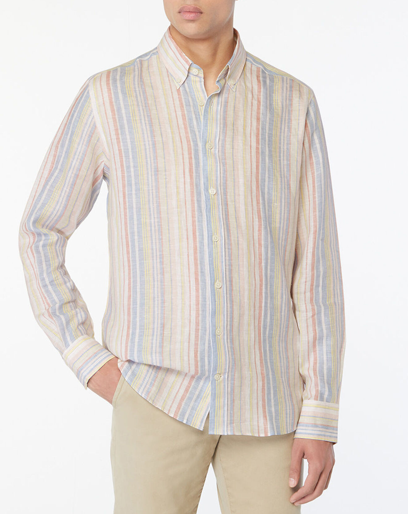 Hackett London Chemise 100% Lin Slim Fit Sorbet multicolore
