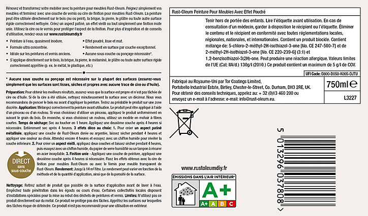 Peinture pour meubles Rust-Oleum silex effet poudré mat intense 0,75L