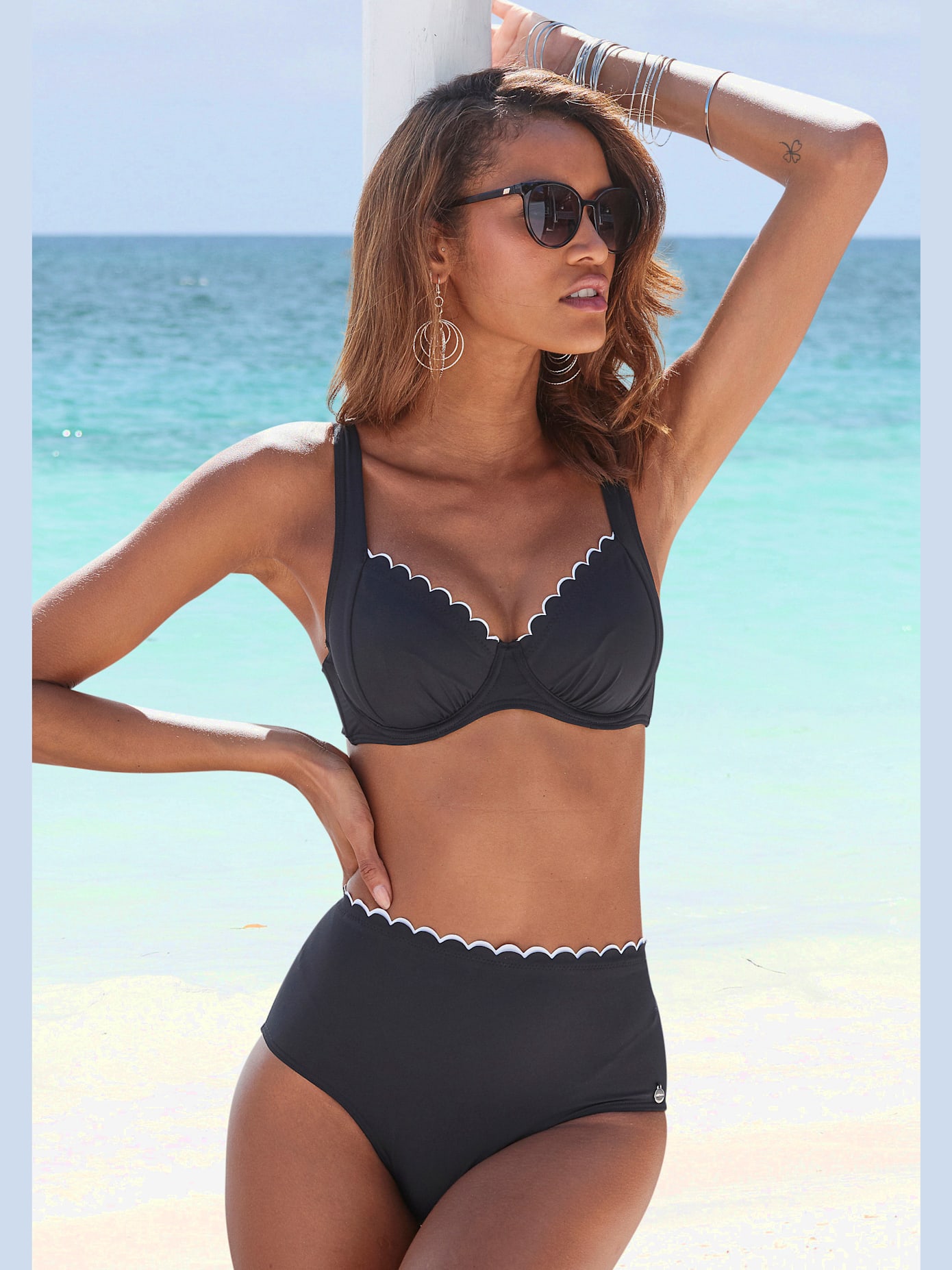 Bas de maillot de bain taille haute double bordure cocotte