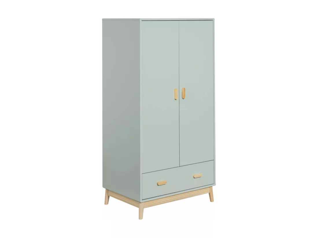 Armoire Mobili Rebecca Kala 175x80x55 MDF Pin Vert d'Eau Marron Scandinave À Monter