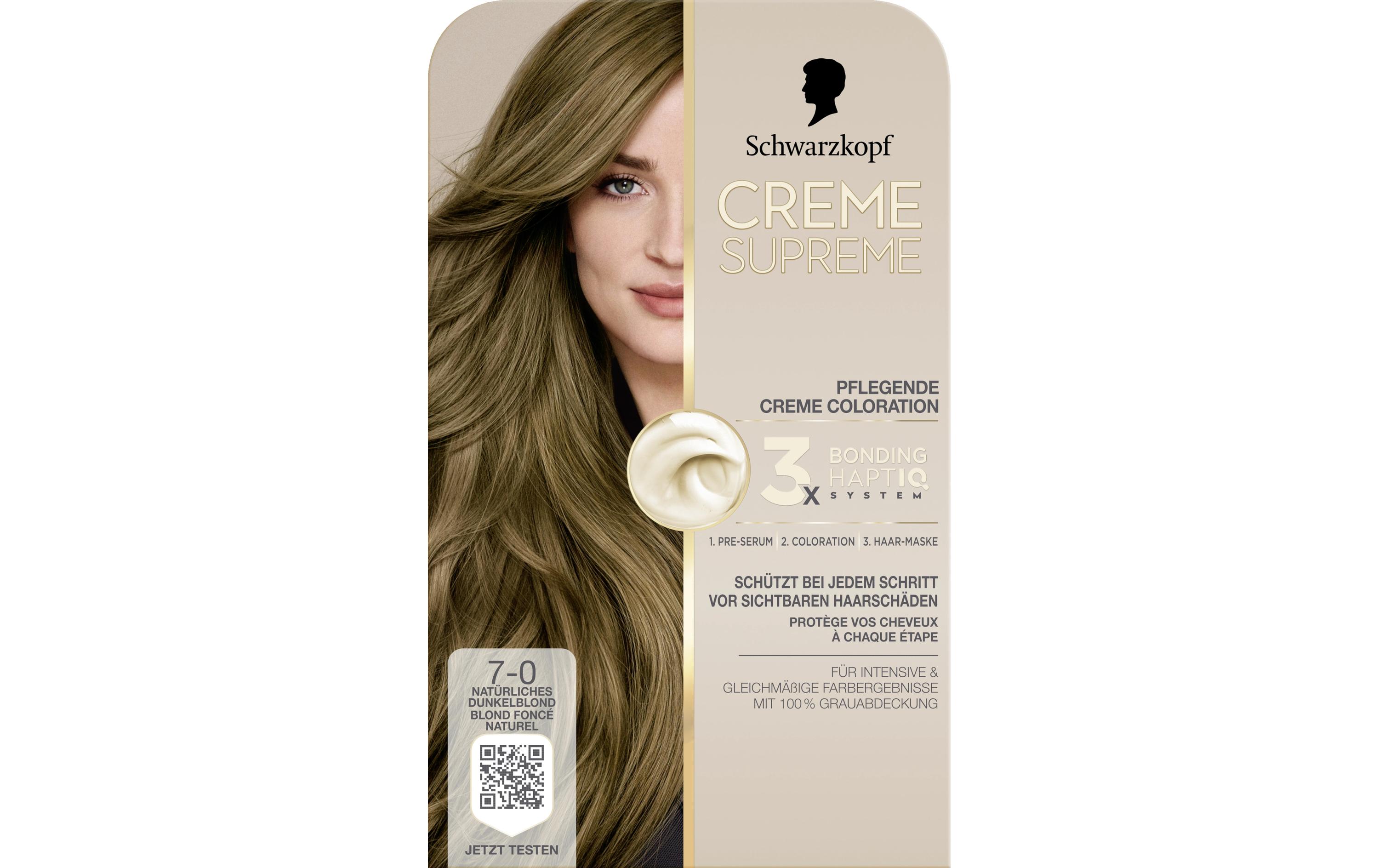 Haarcoloration Creme Supreme 7-0 Natürliches DunkelblondColoration, schützt das Haar sichtbar vor Haarschäden