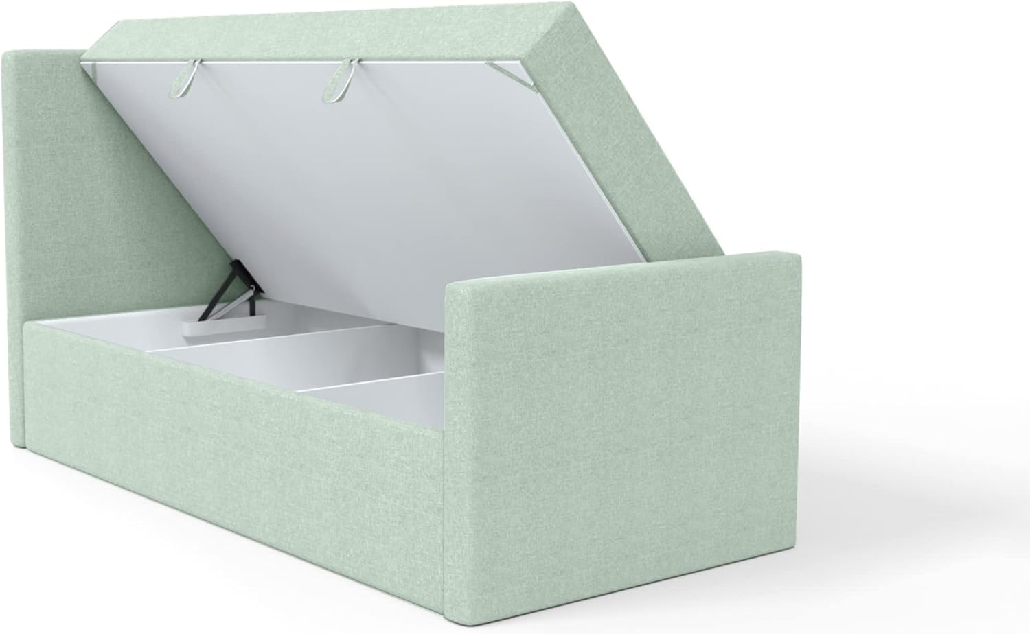 FEDVE Boxspringbett 100x200 Pastellgrün – Lautaro - Praktisches Bett mit Bettkasten – Gemütlich Einzelbett zum Schlafzimmer – Stabiles Kopfteil Bett mit Stauraum
