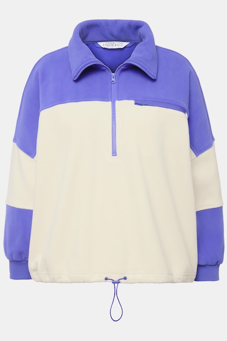 Fleece-Sweater, Boxy Shape, Colorblocking, Stehkragen mit Zipper